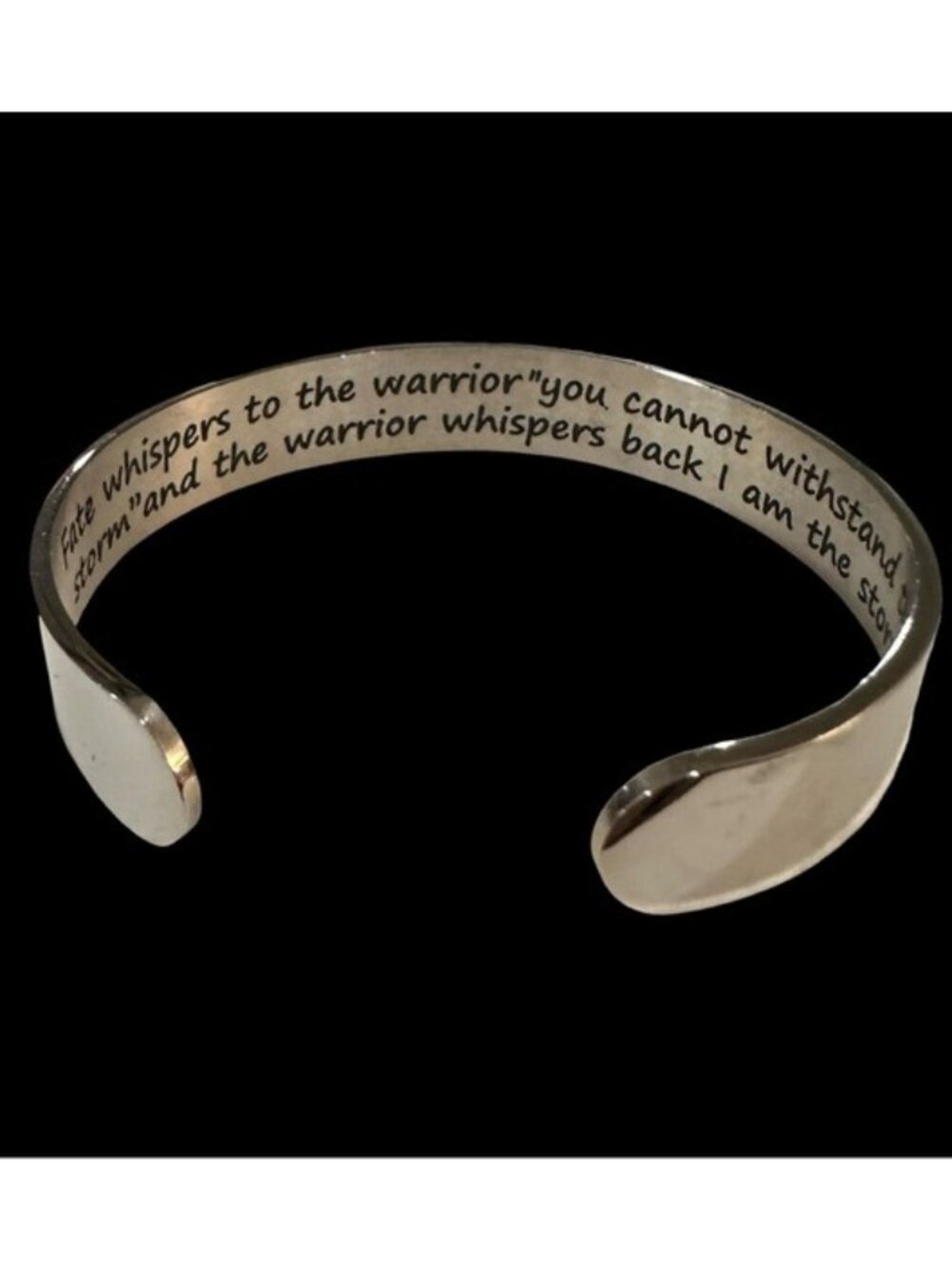 Hidden Message Cuff Bracelet Warrior I am the Storm Silver Tone Engraved